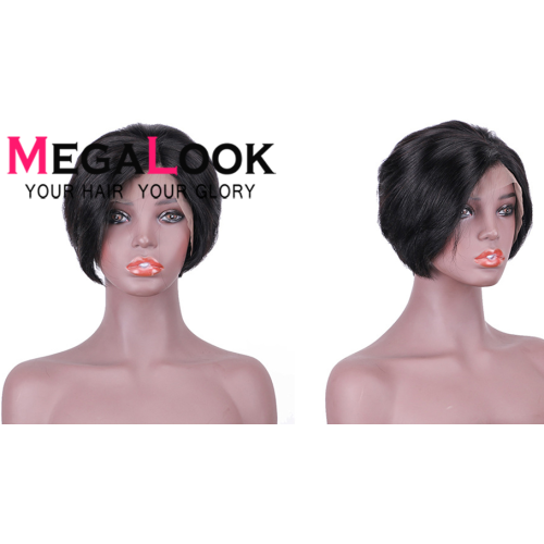 Megalook  T-part  Front Lace  Hair  Pixie Cut Wig ,brazilian  Human Hair Wig